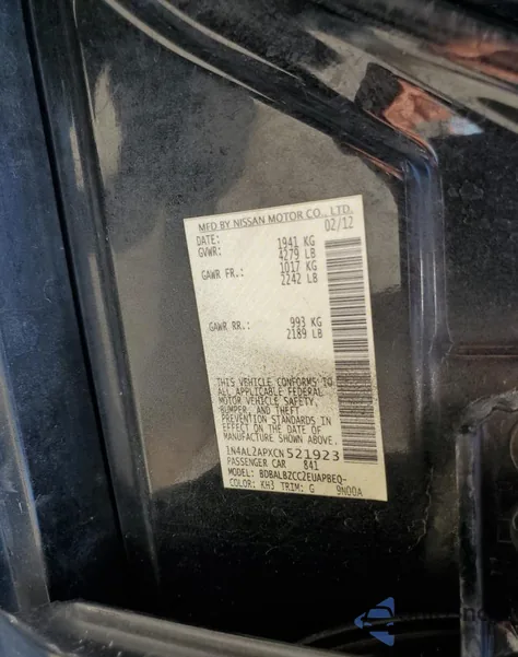 2012 Nissan Altima Base из США, поврежденный, VIN 1N4AL2APXCN521923